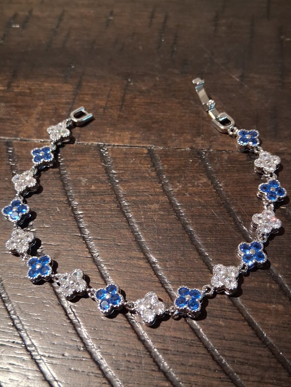 Blue & Silver Clover Tennis Bracelet